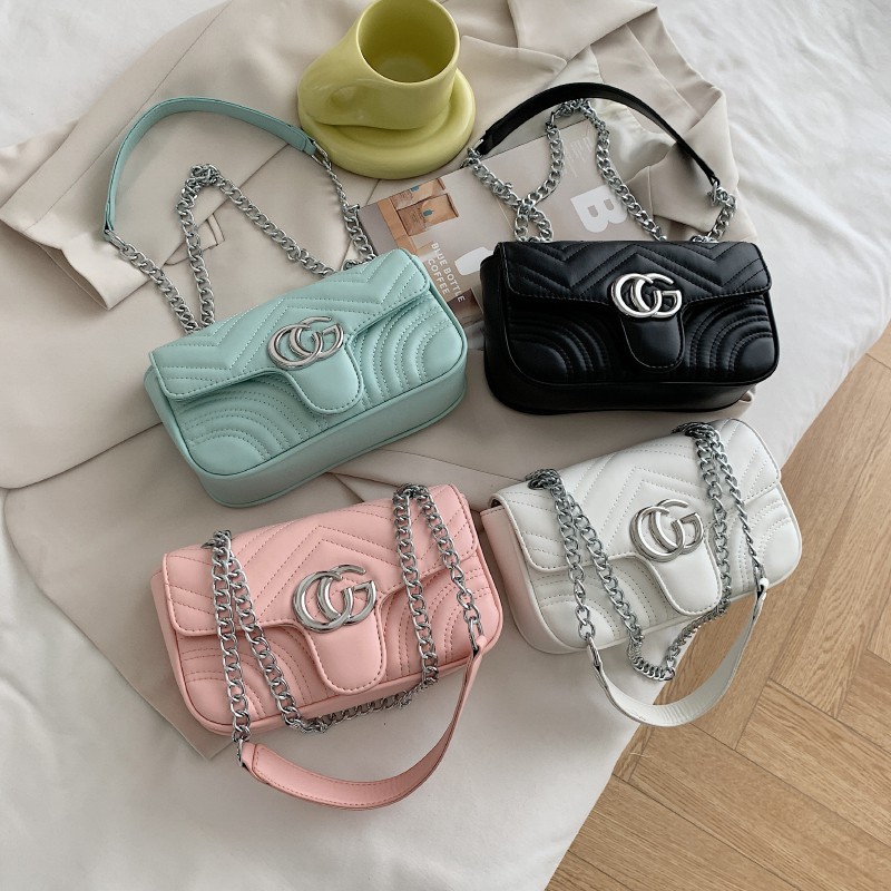 Túi xách GC vuông nữ thêu lưới cá tính dây chuyền bạc cao cấp Ulzzang siêu xinh ❤️