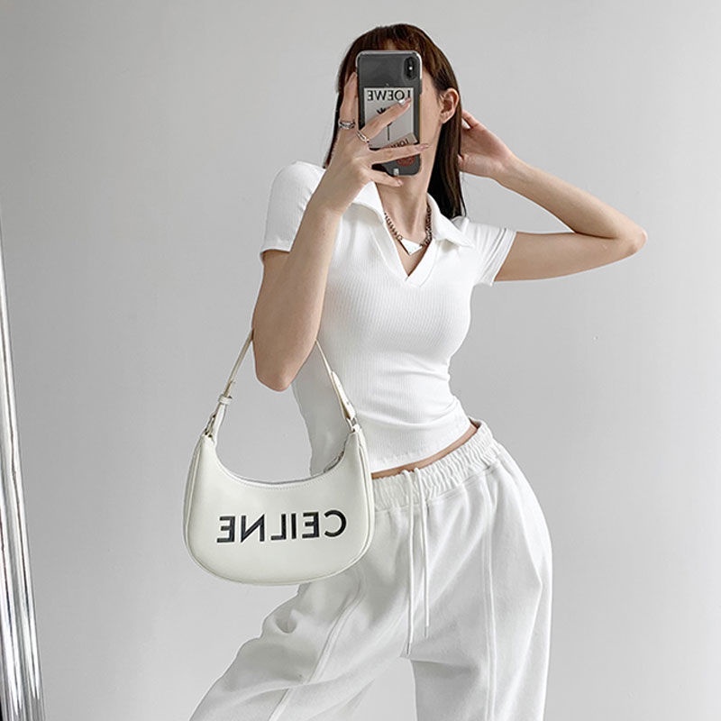 Áo Thun Tay Ngắn Cổ Polo Trắng Dáng Ôm Thời Trang Mùa Hè Áo Croptop Độ Co Giãn Nữ