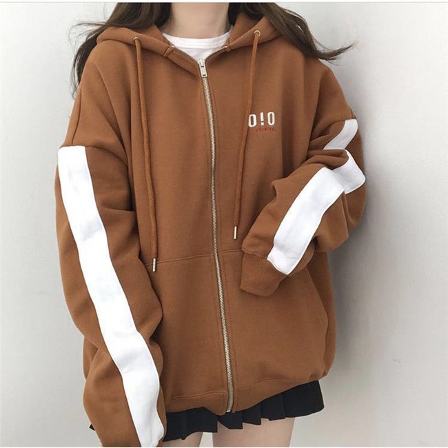 Áo Khoác Hoodie Có Khóa Kéo Thêu Chữ Phong Cách Retro Hàn Quốc Với 4 Màu Tùy Chọn