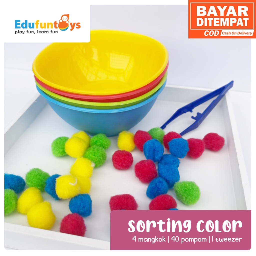 Edufuntoys – SET Dụng Cụ Tách Hạt Nhiều Màu Sắc/ Tô Phân Tách Màu Sắc / Bát Bát pompom Và tweezer