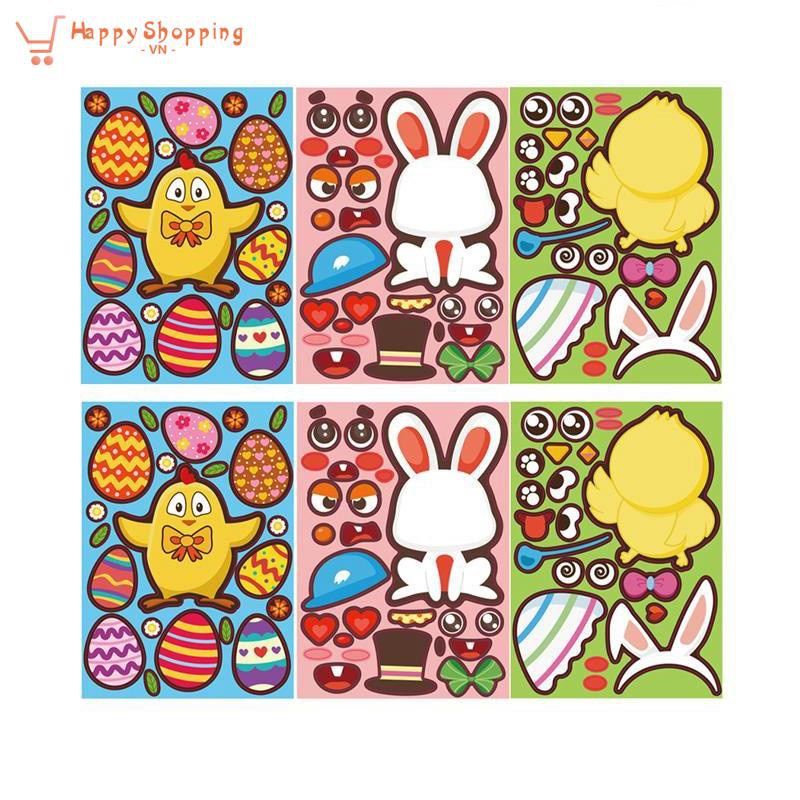 12 Sheets Easter Jigsaw Puzzle Stickers Cartoon Rabbit Chick Easter