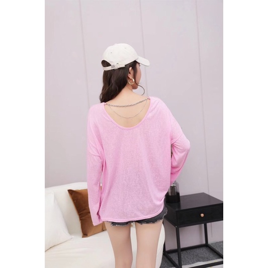 áo phông giấy mỏng dáng oversize phối dây xích ngang sexy (8803#)