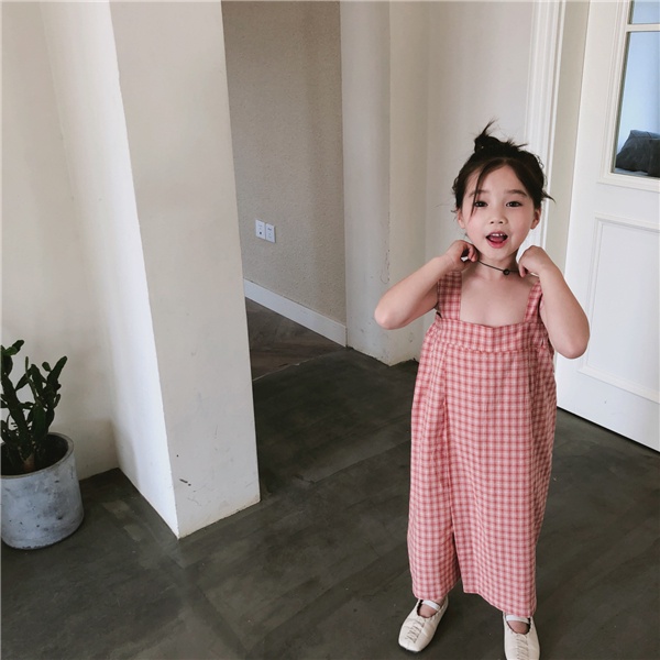 Bộ Áo Liền Quần Hai Dây Ống Rộng Họa Tiết Sọc Caro Phong Cách Hàn Quốc