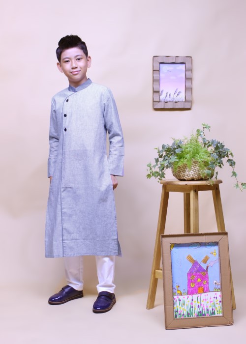 Áo dài bé trai linen họa tiết 1 Jadiny