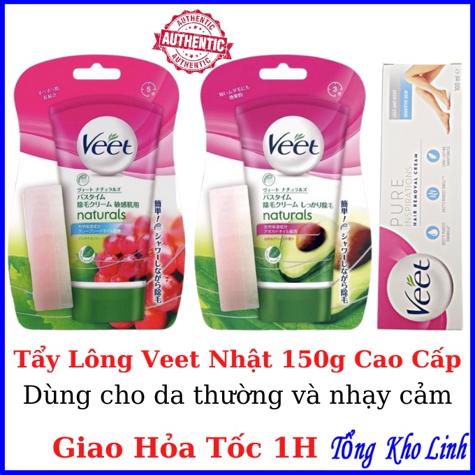 Kem Tẩy Lông Veet Nhật Bản 150G Naturals Bơ Nho Tẩy Lông Nách, Tay, Chân Cao Cấp