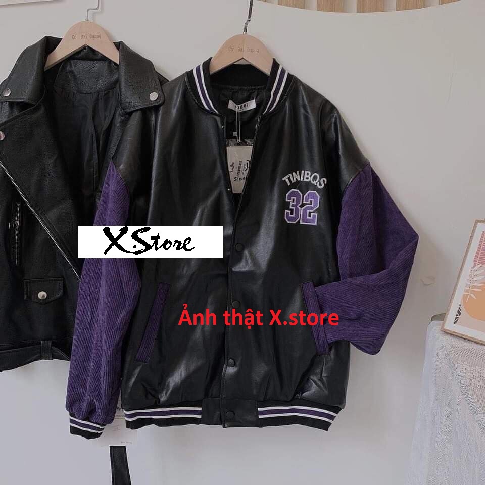 Áo Khoác Bomber Nam Nữ Da Phối Nhung 32 - Áo Bomber Bóng Chày Chất Đẹp X.Store Có Ảnh Thật + Video Tự Chụp + Đánh Giá