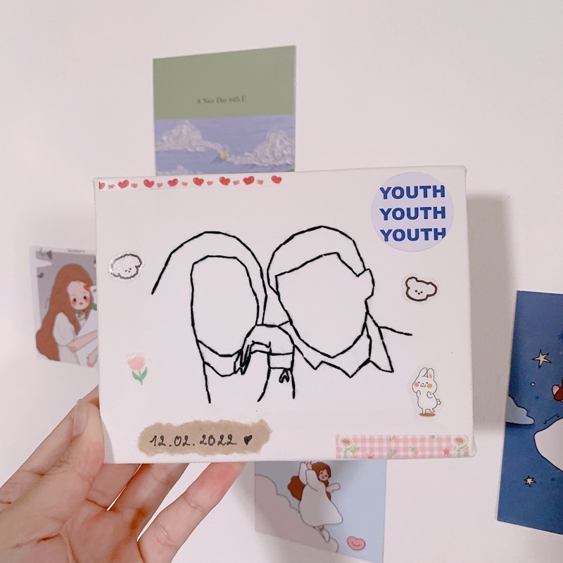 SET TRANH TỰ THÊU VINTAGES / CB ĐẦY ĐỦ ĐỒ DECOR Tranh canvas couple thêu tay