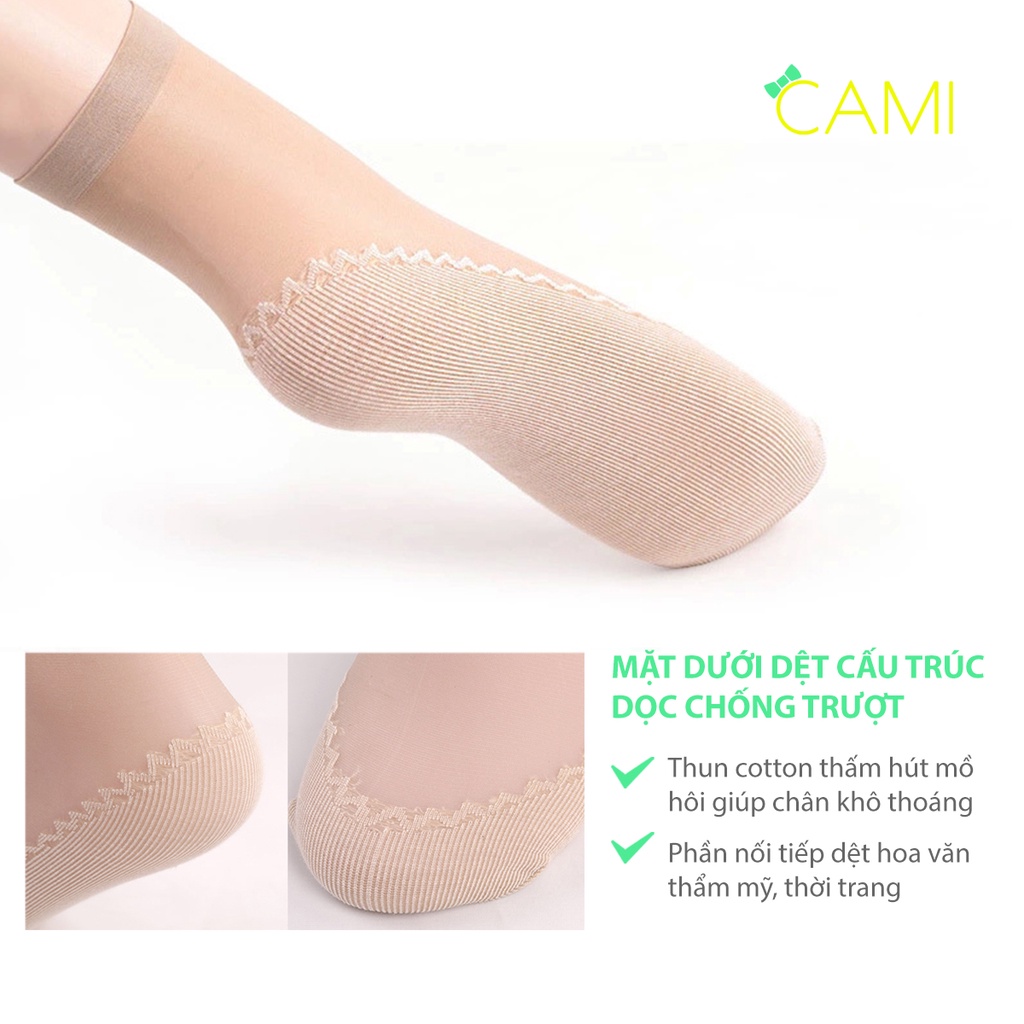 Combo 5.10 cặp vớ da tone màu kem, đen, xám chất liệu vải dệt thoáng khí, đế cotton có cổ chun - Cami - CMPK249