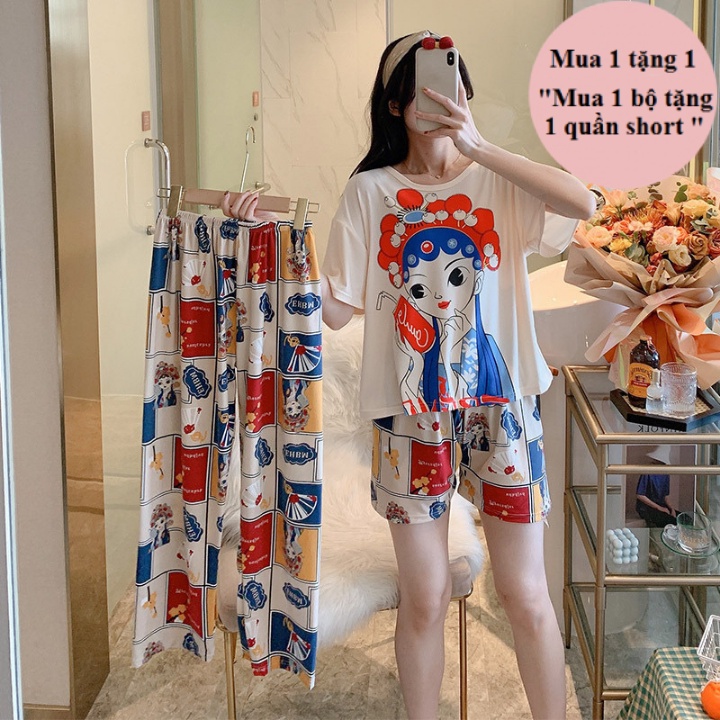 Đồ bộ nữ mặc nhà mùa hè quần dài TOZZO in hình dễ thương cute form bigsize phong cách hàn quốc 50-70Kg SET3 | BigBuy360 - bigbuy360.vn