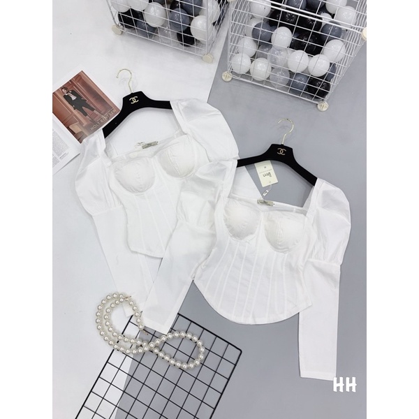 [Mã FAMARAL1 giảm 10K đơn 50K] Áo sơ mi cổ vuông vạt bầu (có đệm ngực)