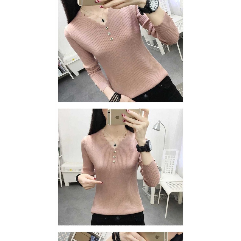 Áo Len Tay Dài Cổ Chữ V Form Rộng Thời Trang Cho Nữ