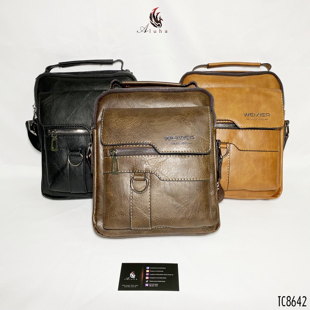 Túi chéo vuông cổ điển, da PU, nhiều ngăn, có tay nắm mềm, kiểu dáng lịch lãm - TC8642 - Aluha