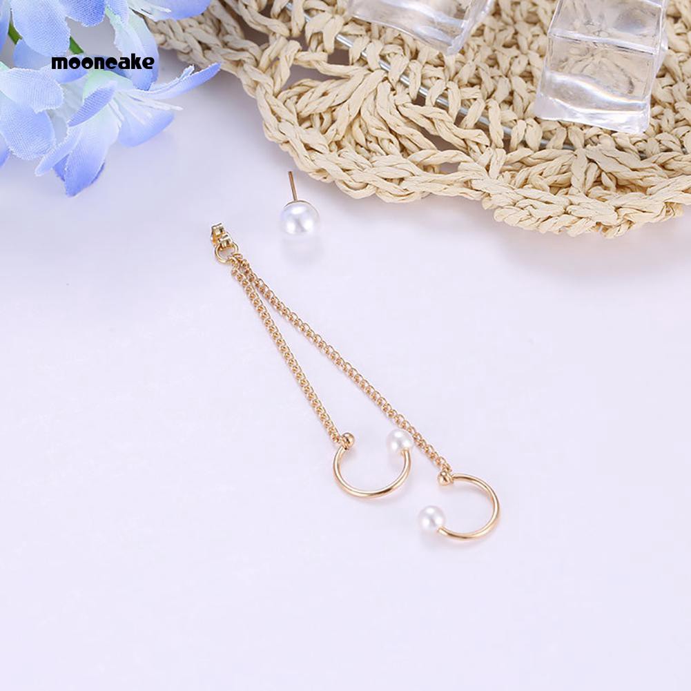 Khuyên vành tai kim loại đính hạt trai giả xinh xắn cho nữ