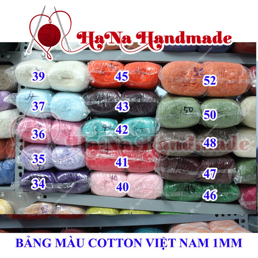 Sợi cotton Việt Nam 1mm màu 01 - 46 (màu trơn) 16k/cuộn/~ 100gram