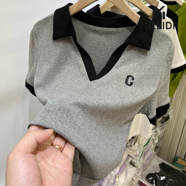 Áo Thun Polo Cotton Tay Ngắn Dáng Ôm Thêu Chữ Thời Trang Mùa Hè Hàng Mới Dành Cho Bạn Nữ