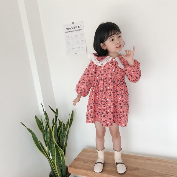 Váy Cà Bông Cổ bèo Cho Bé