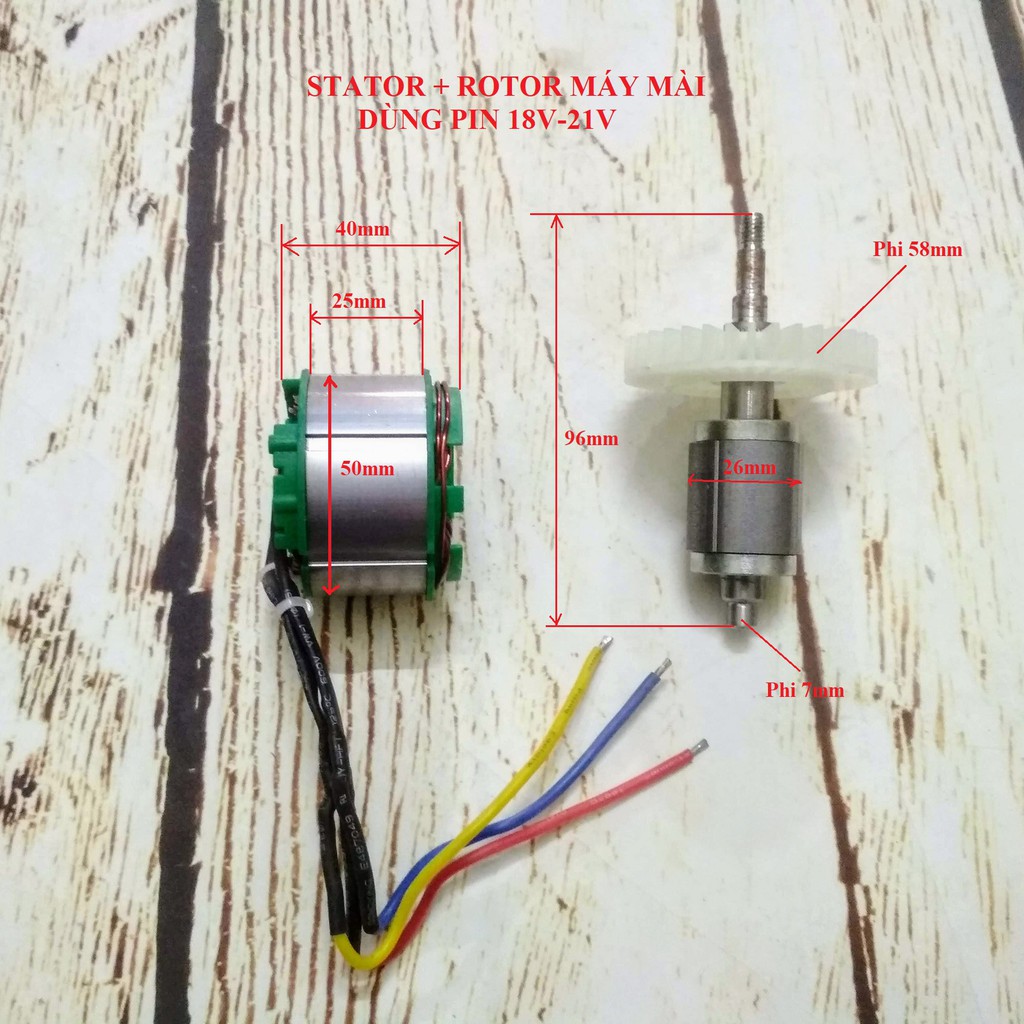 SV Bộ stator + rotor máy mài không chổi than dùng pin 18V - 21V (cuộn dây + cục từ)