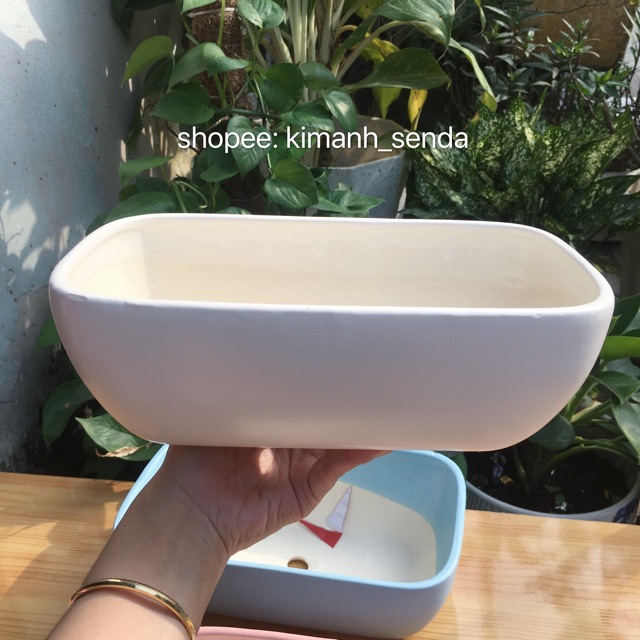 Chậu sứ tráng men chữ nhật size lớn: 26 x 15x 8,5cm ( nhiều màu)