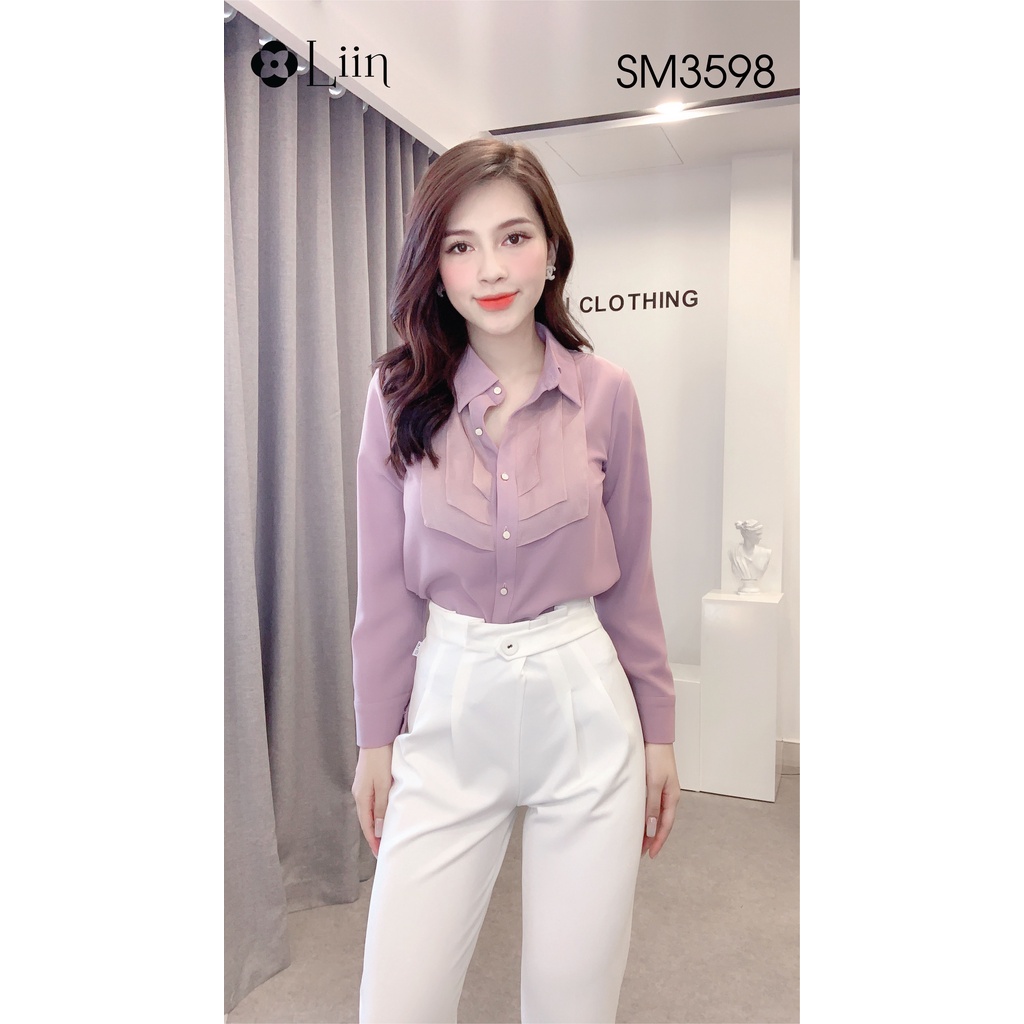 Áo sơ mi nữ Đũi màu Tím Khoai Môn thiết kế viền bèo đối xứng thanh lịch Liin Clothing SM3598