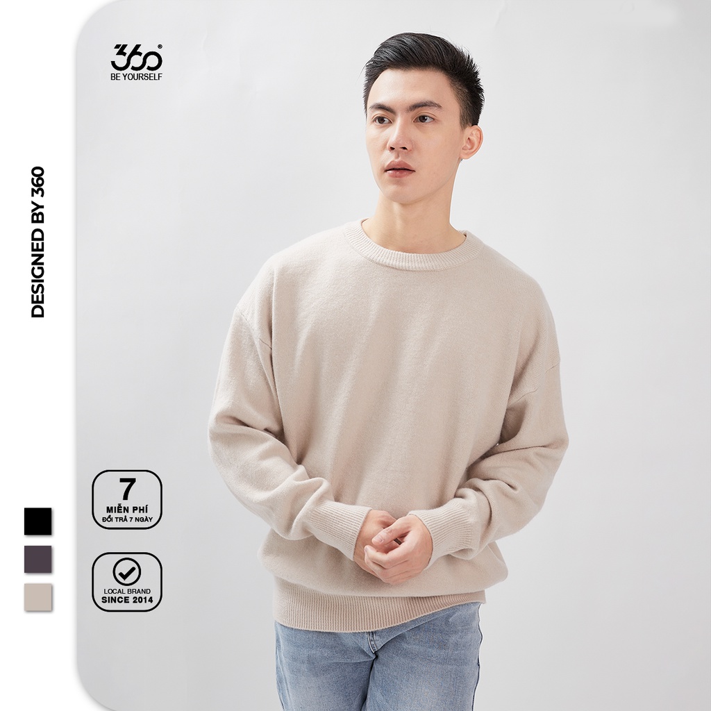 Áo len trơn thương hiệu thời trang nam 360 Boutique chất liệu len cao cấp 3 màu trung tính dễ phối đồ - ALECN203