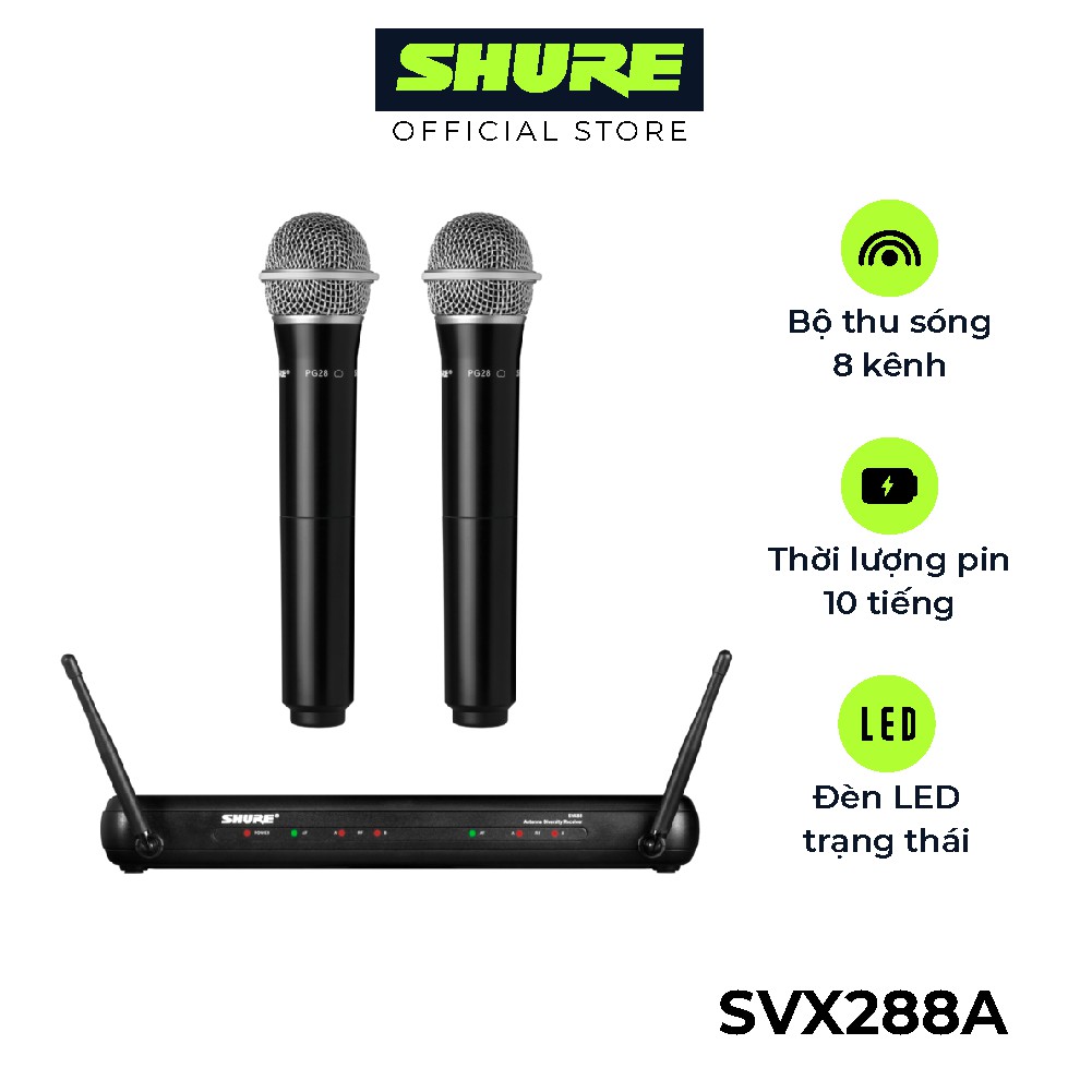 Bộ micro không dây Shure SVX288A/PG28 - J9- Hàng chính hãng - Micro Shure cao cấp cho phòng trà và Karaoke