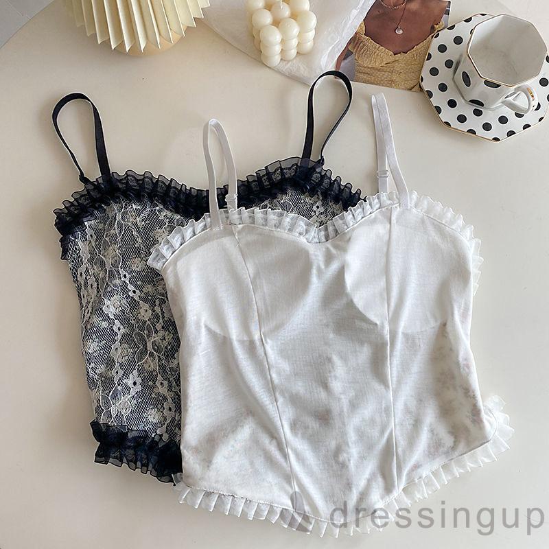 DRESSINGUP-Áo hai dây họa tiết hoa phối ren không có gọng thời trang hè cho nữ
