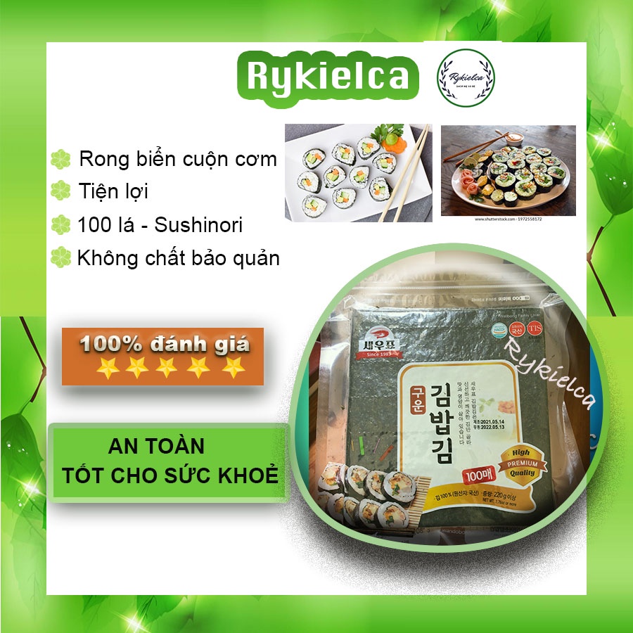 Rong biển cuộn cơm Hàn Quốc Roasted Kimpap Laver 100 lá làm sushi, kimpap - 220g - đảm bảo hàng chuẩn, tốt cho sức khoẻ.