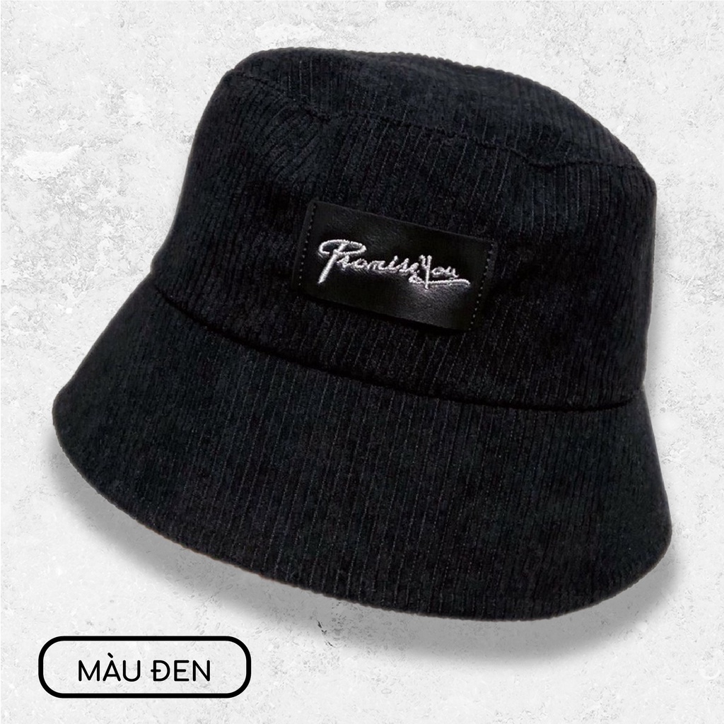 Mũ bucket vành cụp nón tai bèo thêu chữ PromissYou, Memorie chất nhung tăm cao cấp form unisex phù hợp cả nam và nữ N37
