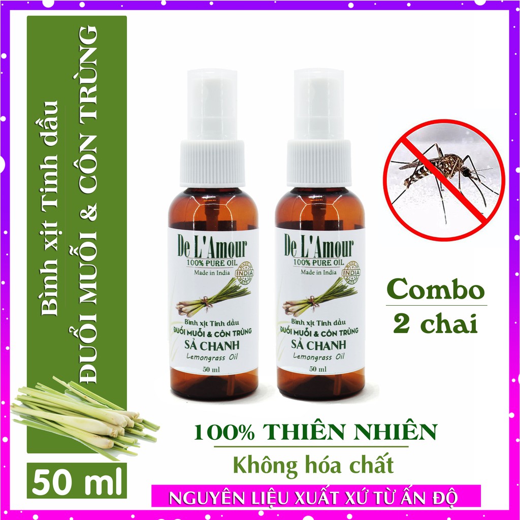 Bộ 3 bình xịt tinh dầu sả chanh khử mùi diệt khuẩn binh xit tinh dau 50ml - bình xịt tinh dầu đuổi muỗi và Côn trùng