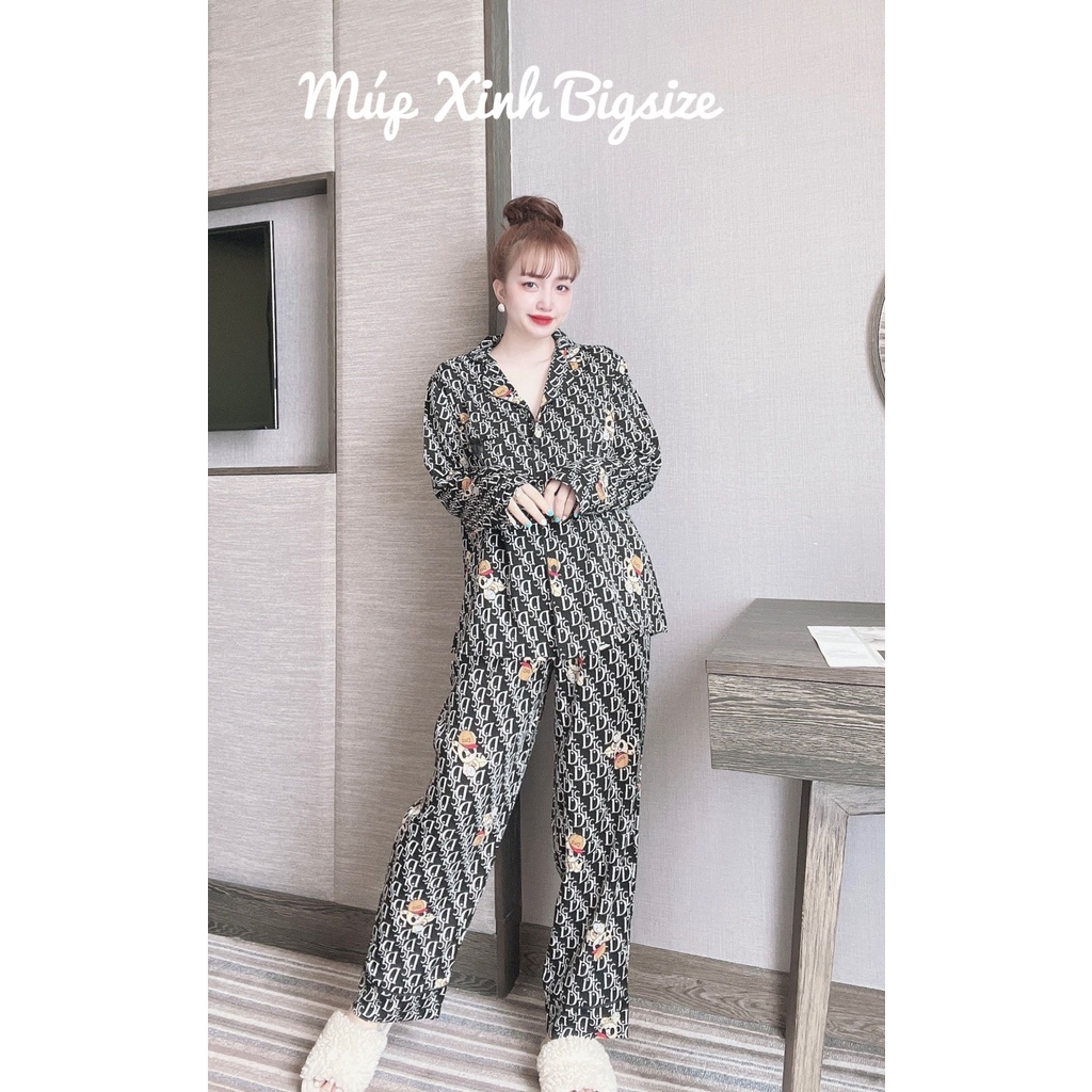 [Bigsize 50-100kg] Đồ Bộ Tay Dài Lụa MANGO Cao Cấp Tiểu Thư Cho Nàng Múp Xinh