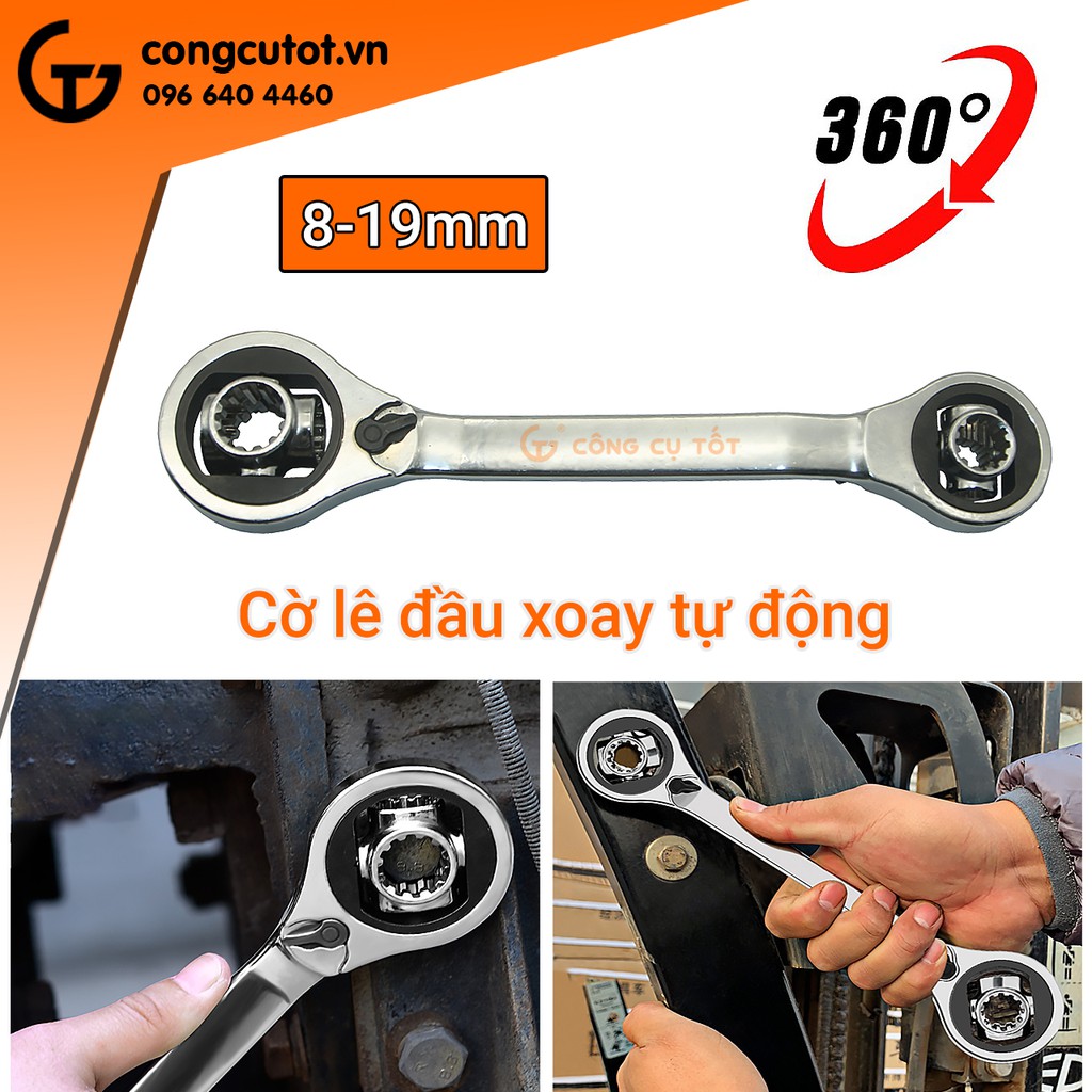 Cờ lê đầu xoay tự động 8-19mm thép CR-V