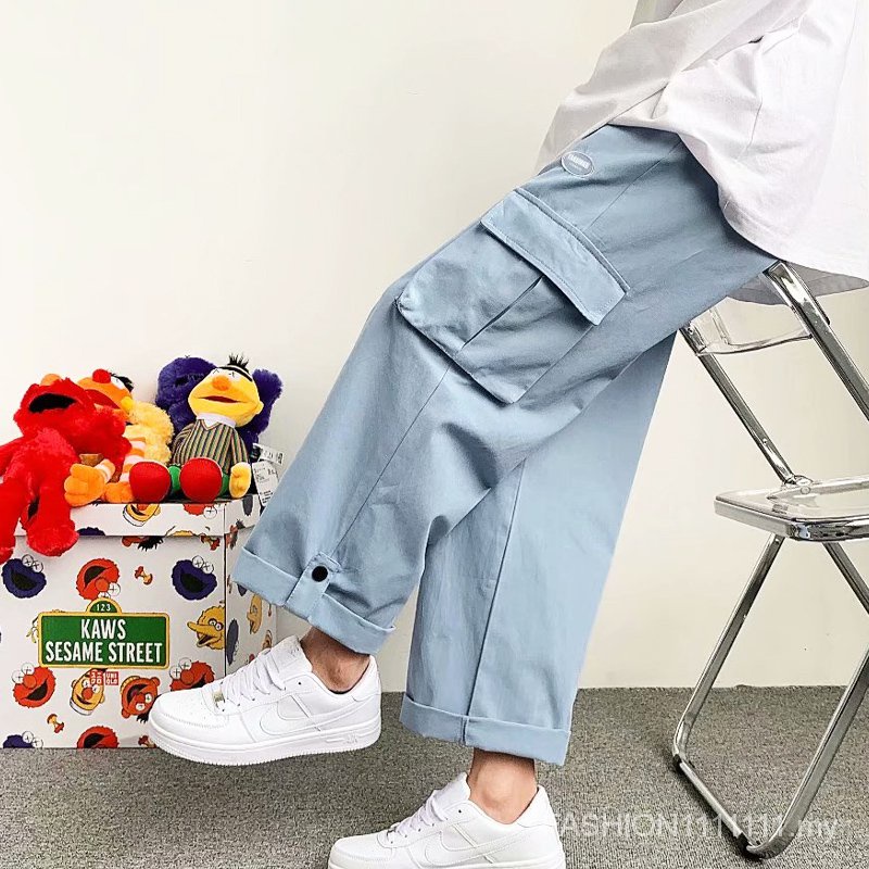 Quần ống rộng Có Túi Màu Trơn Phong Cách Hip Hop Thời Trang Mùa Hè Cho Nam