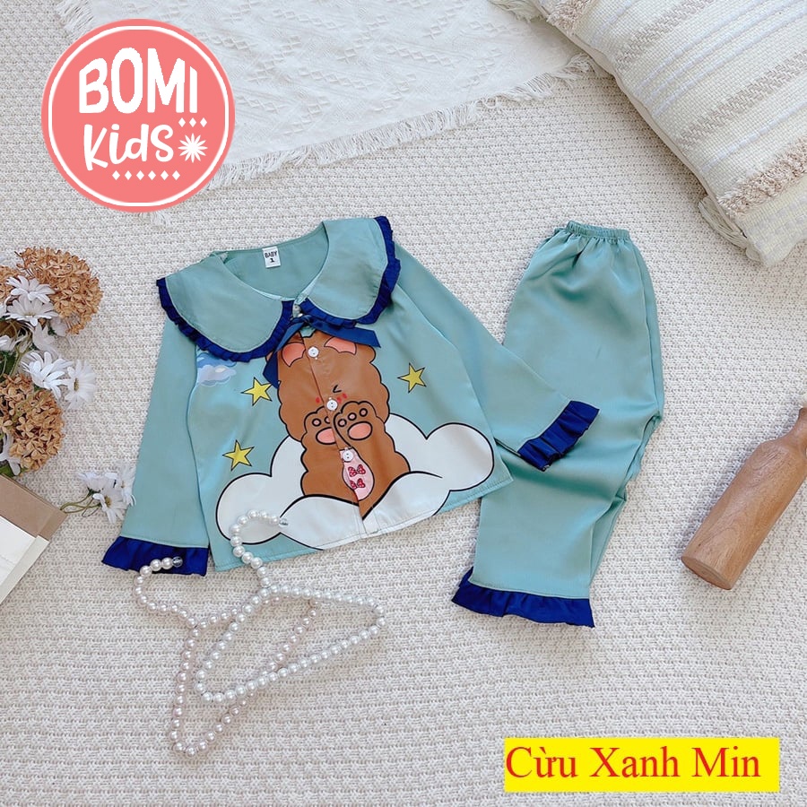 [ 6KG - 18KG ] Đồ Bộ Bé Gái Mặc Nhà dài tay cao cấp Pijama Lụa 3D Cao Cấp Cho Bé