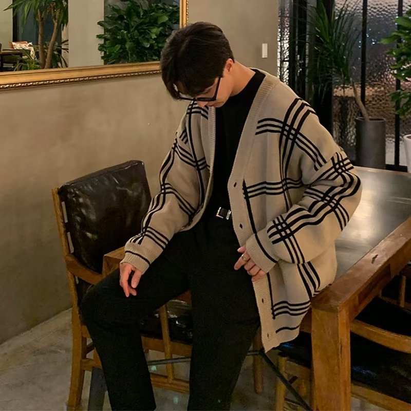 Áo khoác nam cardigan dệt kim cổ chữ  dáng form rộng nam áo len cardigan unisex simple áo len nam Hàn Quốc đen áo len cardigan nam bigsize cotton áo len tay dài