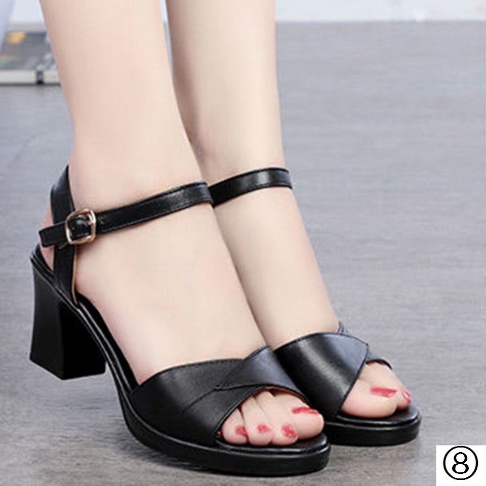 Giày Sandal Cao Gót Da Thật Đế Mềm Thoải Mái Thời Trang Mùa Hè 2022 Cho Phụ Nữ Trung Niên