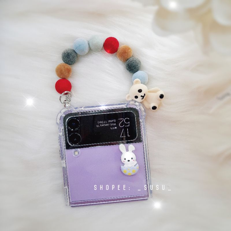 Ốp chống sốc Samsung Z Flip 4 - Z Flip 3 - ZFlip3 - Flip4 5G charm thỏ kèm dây gấu nhung dễ thương