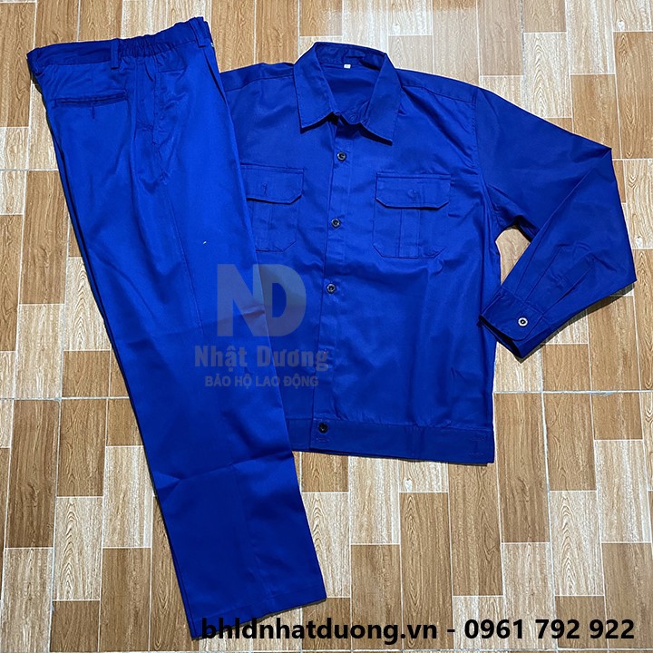 Quần áo bảo hộ lao động công nhân màu xanh- vải Kaki Việt Nam