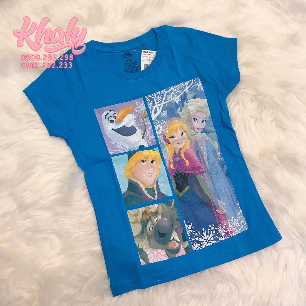 Áo thun tay ngắn trẻ em hình công chúa Elsa và Anna Olaf Frozen màu xanh dương size S (6-6X) cho bé gái 6 tuổi (Mỹ US-UK