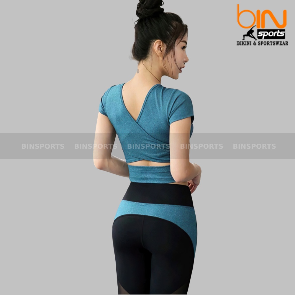 Bộ tập thể thao gym yoga nữ áo bra quần dài phối lưới kèm mút cao cấp Bin Sport BD107