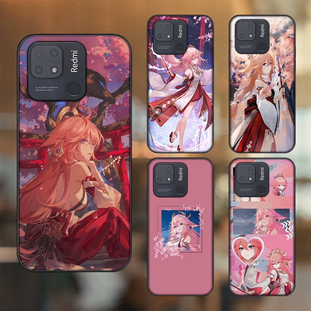 Ốp lưng Xiaomi Redmi 10C viền đen in hình Yae Miko Genshin Impact