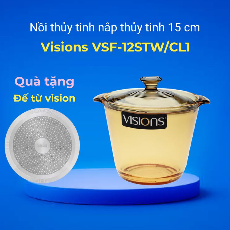 Nồi thủy tinh nắp thủy tinh 15 cm Visions VSF-12STW/CL1 1.2 lít