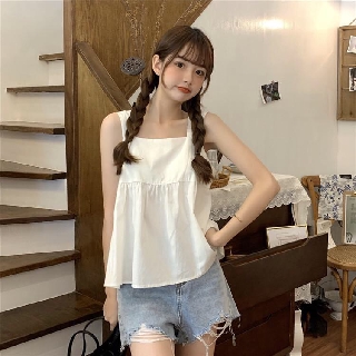 [hàng sẵn] ÁO 2 DÂY THẮT NƠ LƯNG TÍM BE TRẮNG ULZZANG - ÁO BABYDOLL CHẤT ĐŨI DÂY BẢN TO NƠ SAU