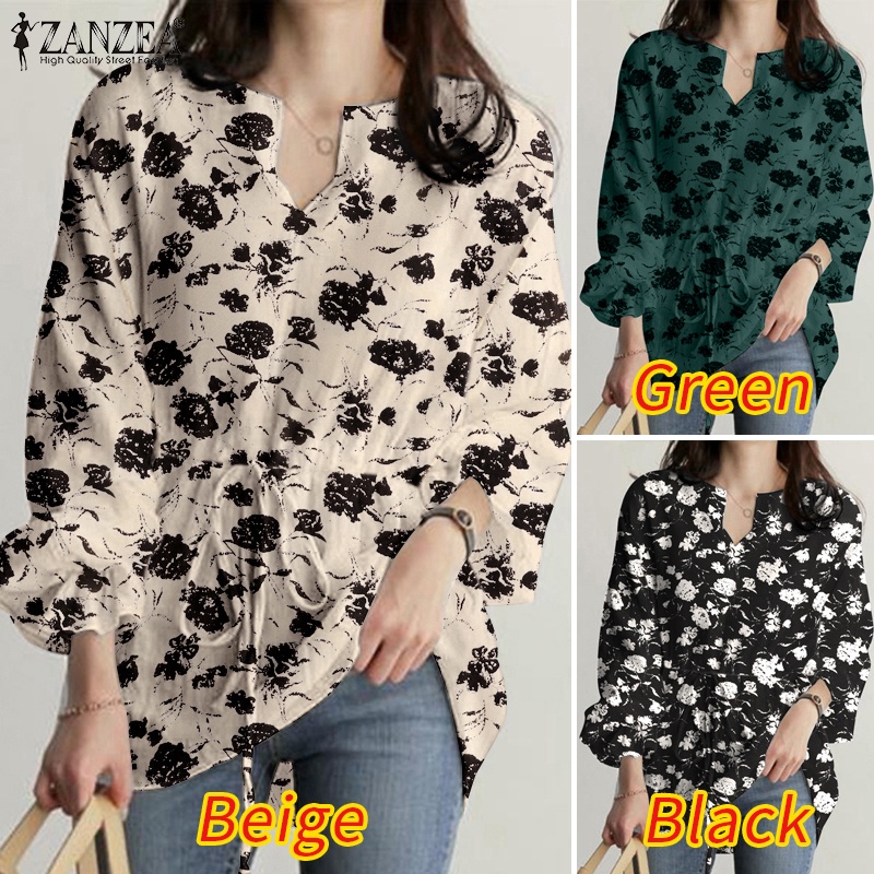 Zanzea Áo Nữ Tay Dài Cổ Chữ V Rút Dây Thời Trang Thanh Lịch
