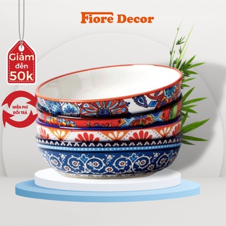 Đĩa sứ, dĩa sứ sâu lòng phong cách Mỹ họa tiết hoa văn độc đáo fiore