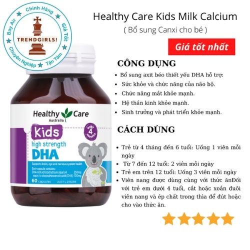 DHA Healthy Care Kid’s High DHA, Úc (60 viên) bổ sung omega-3 cho trí não bé từ 4 tháng tuối - Trend girls online