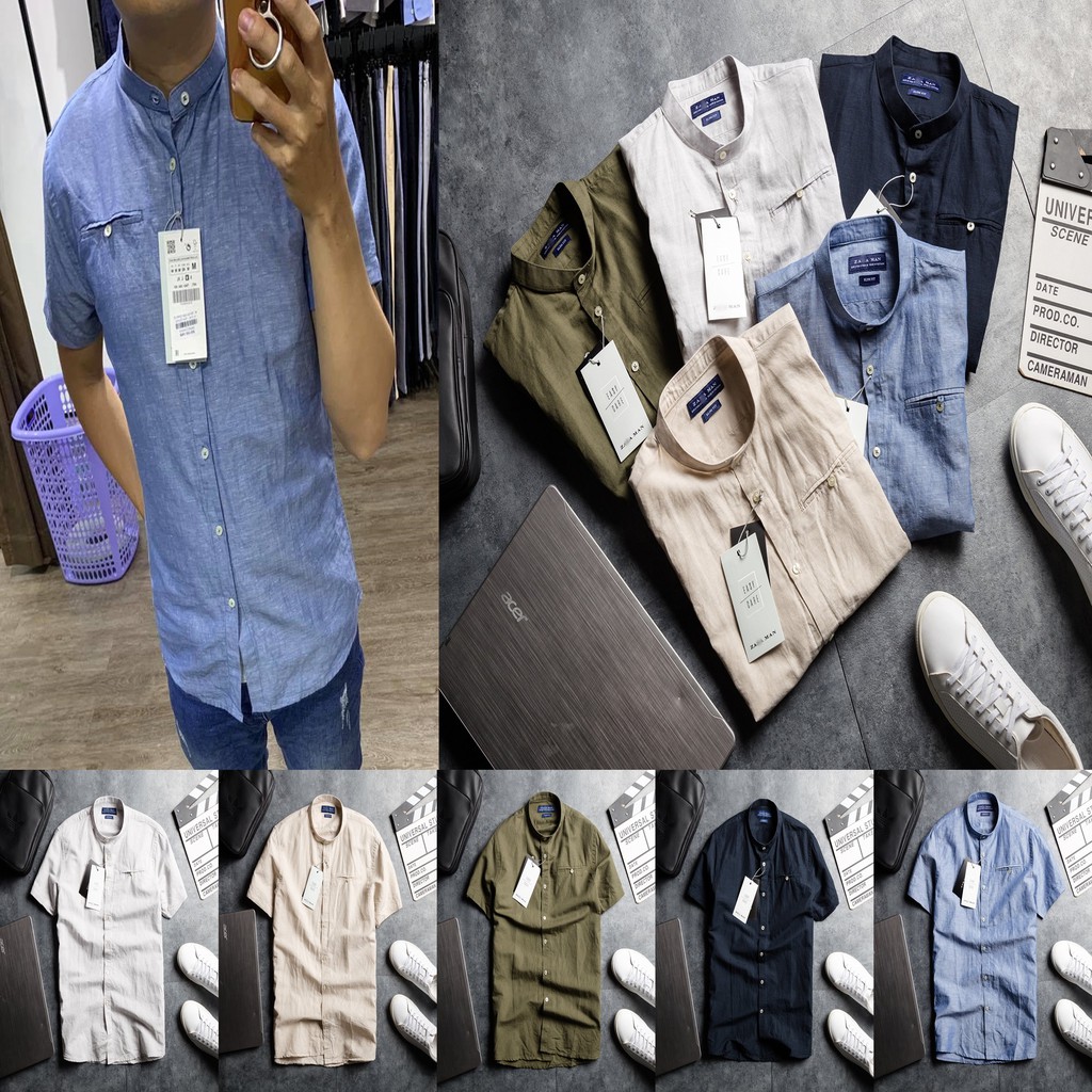 SMZRCTLN - Áo sơmi cổ trụ tay ngắn linen Z. R phối túi giả || Slimfit - 5 màu basic , trời ơi 1 chiếc áo sơmi linen đẹp