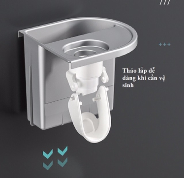 GQ376 Bộ nhả kem và cốc để bàn chải đánh răng tự động tiện lợi nhựa ABS an toàn (Tặng Kèm Miếng Dán)