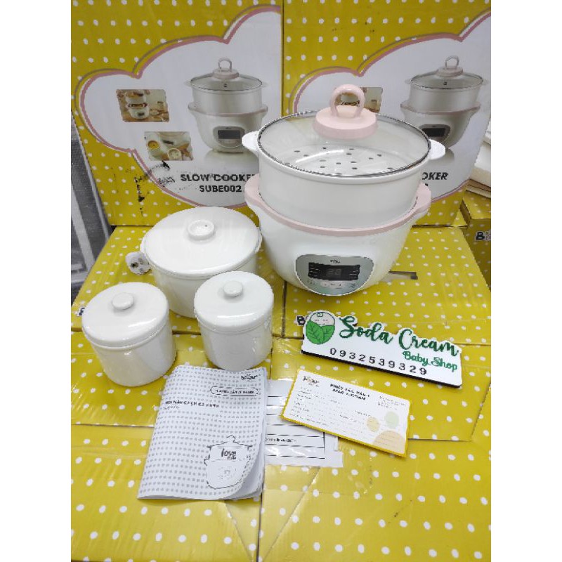 (Nội địa/Quốc tế) Nồi nấu cháo chậm đa năng Bear 1.6L (lồng hấp + 3 thố sứ) bảo hành 6 tháng/18 tháng