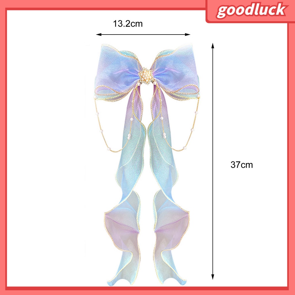 Kẹp Tóc Hình Nơ Đính Ngọc Trai Giả Màu Gradient Thời Trang Halloween