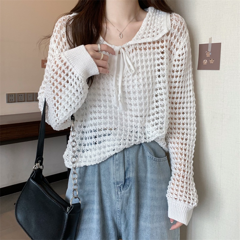 Áo ZHELIHANGFEI dệt kim tay dài cổ bẻ cá tính thời trang dành cho nữ